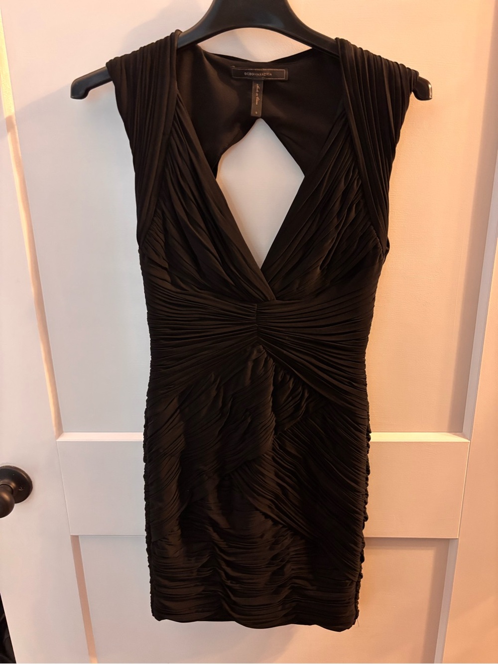 BCBGMaxAzria Black Ruched V-Neck Mini Dress